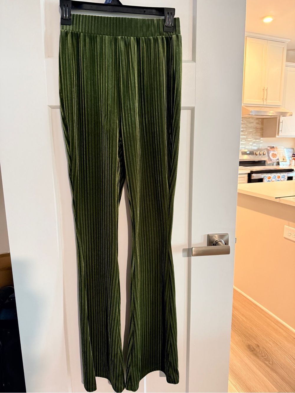 Olive Green Velour Flare bell bottoms Pants